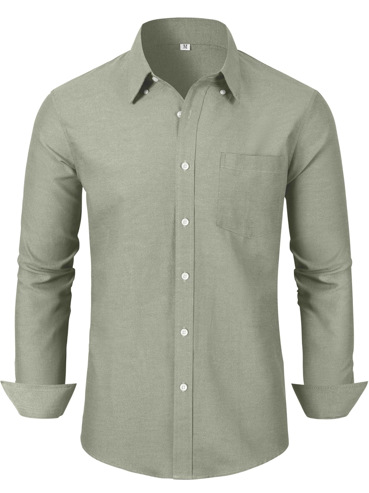GIANZEN sage Green Shirt Button up Men Mens Dress Shirts Long Sleeve Down Oxford Big and Tall for Untucked Cotton Casual Men's Sage Green Size XXL Tall