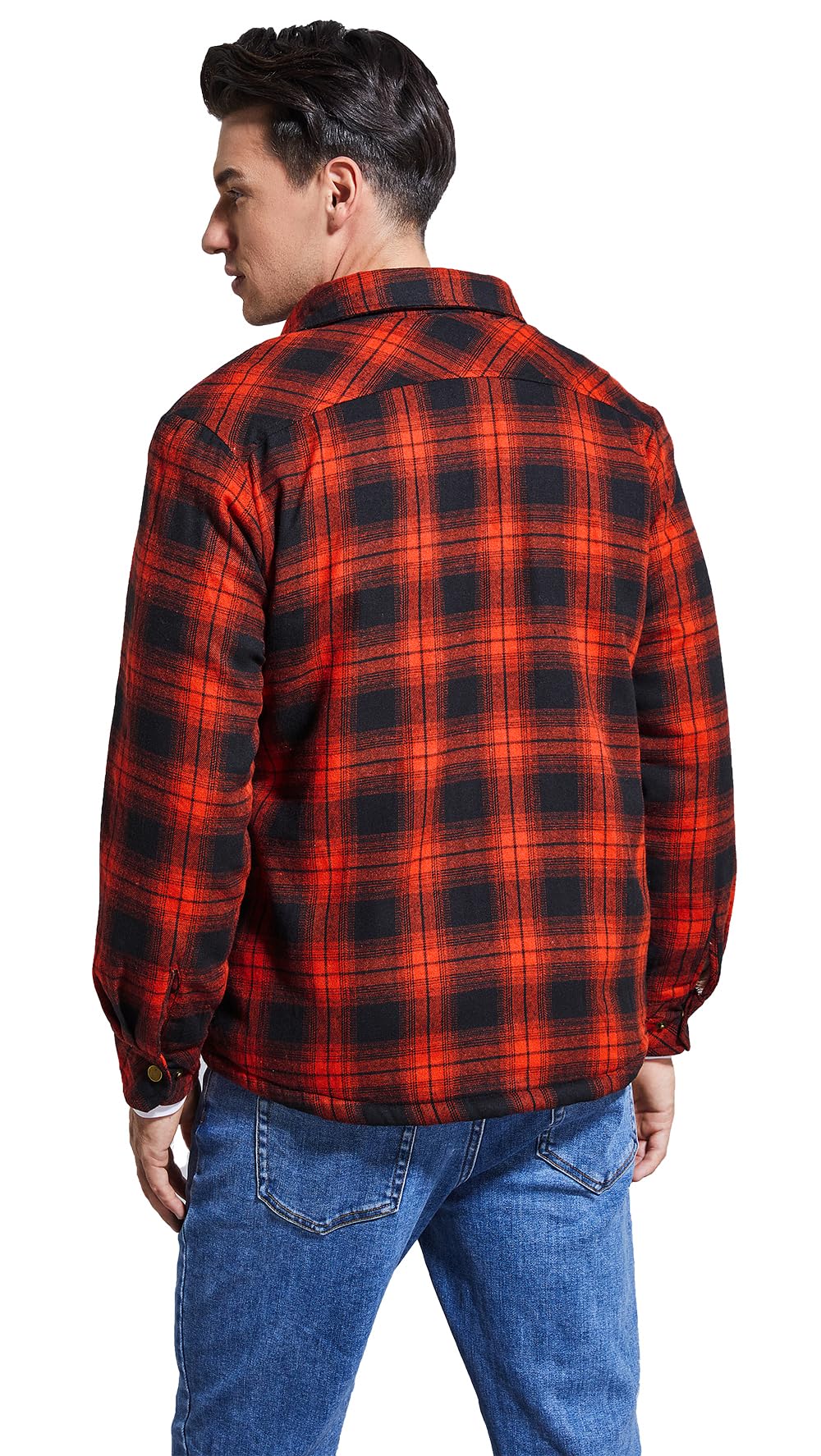Puwasa Men's Sherpa Lined Cotton Flannel Shirt Jacket Plaid Button Up Jacket Coat for Men with Pocket Red X-Large Tall