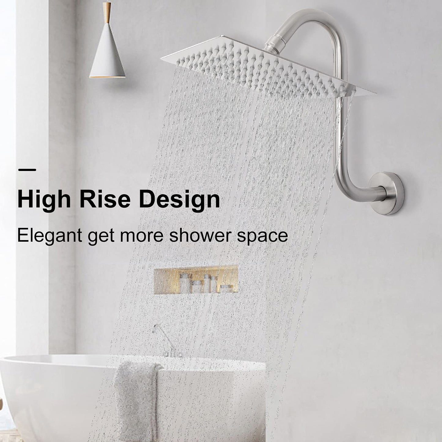 NearMoon S Shaped Shower Head Riser Pipe, Shower Extender Arm with Flange, Standard 1/2" Connection- Bathroom Accessory, 10 Inch (1 Pack, Brushed Nickel)