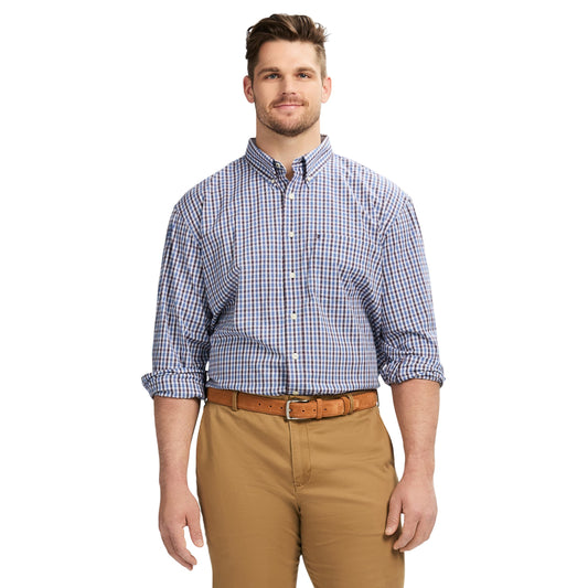 IZOD Men's Big and Tall Performance Comfort Long Sleeve Gingham Button Down Shirt, Plum Perfect Multi Check