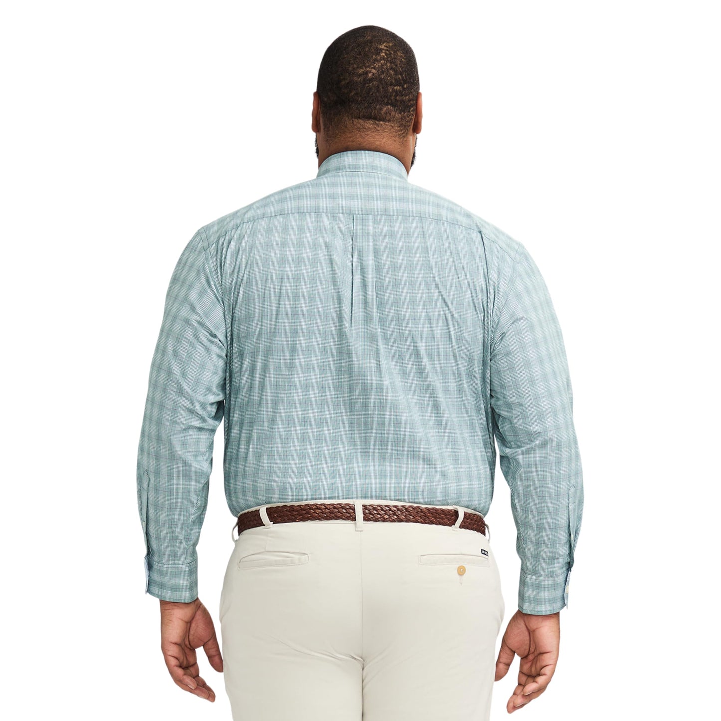 IZOD Men's Big and Tall Performance Comfort Long Sleeve Gingham Button Down Shirt, Bistro Green, 3X-Large Tall