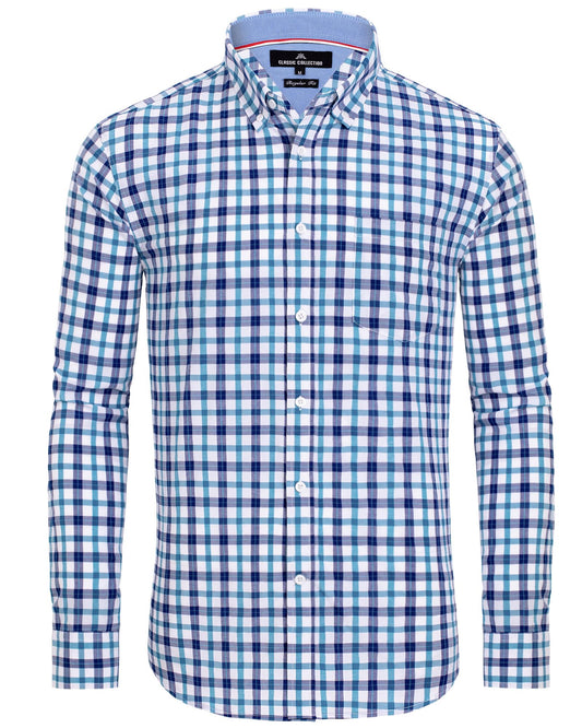 Alimens & Gentle Men's Long Sleeve Button Down Shirts Cotton Plaid Dress Shirts Regular Fit Casual Poplin Shirts Blue Navy