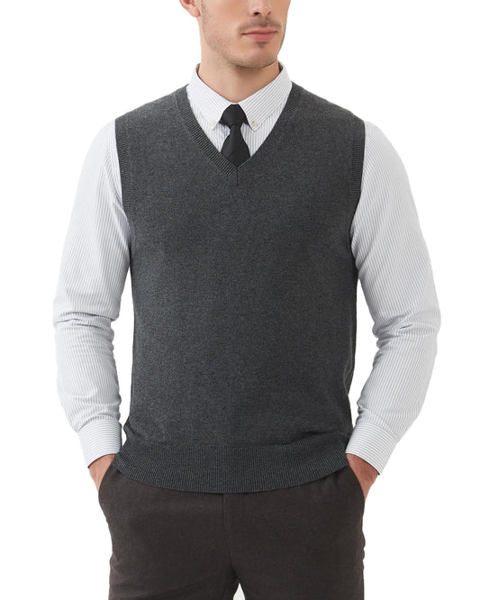 Kallspin Men's Big & Tall Wool Blended Vest Sweater Relaxed Fit V Neck Sleeveless Knitted Pullover (Charcoal XL-Tall)