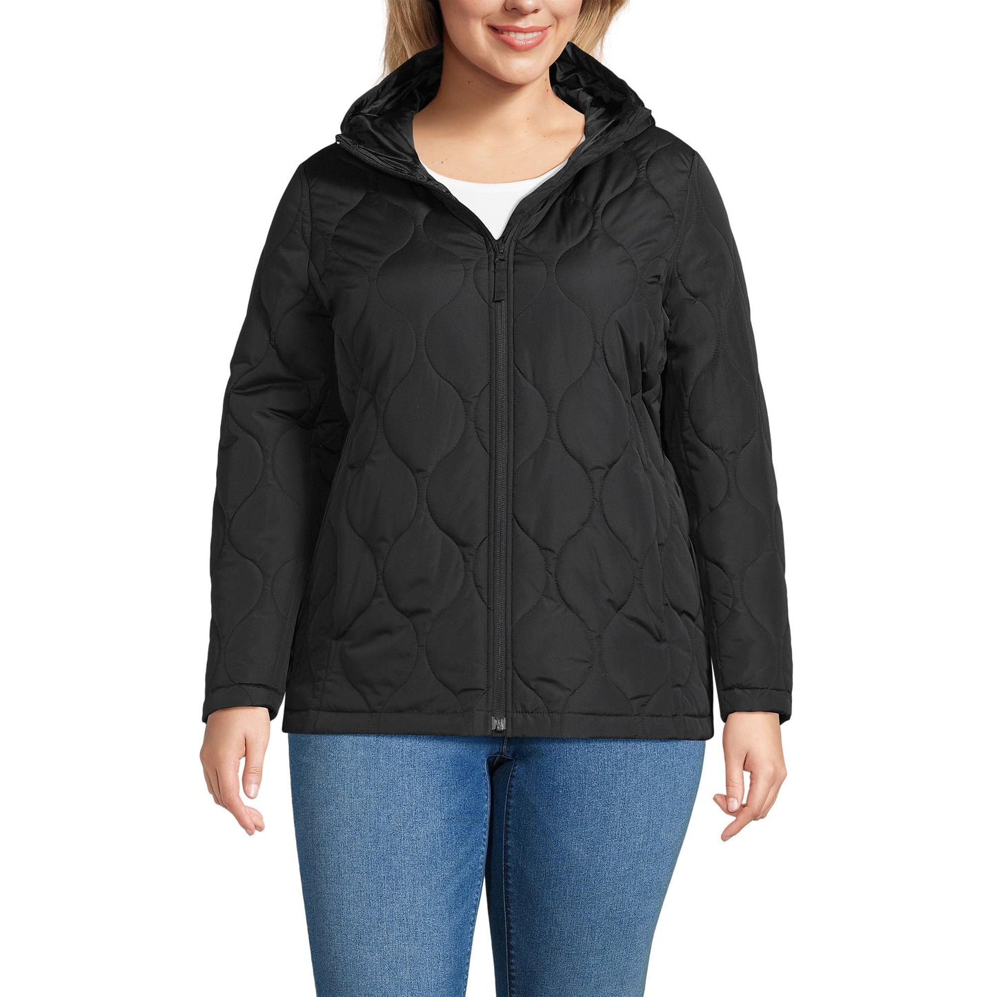 Lands' End Womens FeatherFree Onion Quilted Insulated Jacket Black Tall Medium