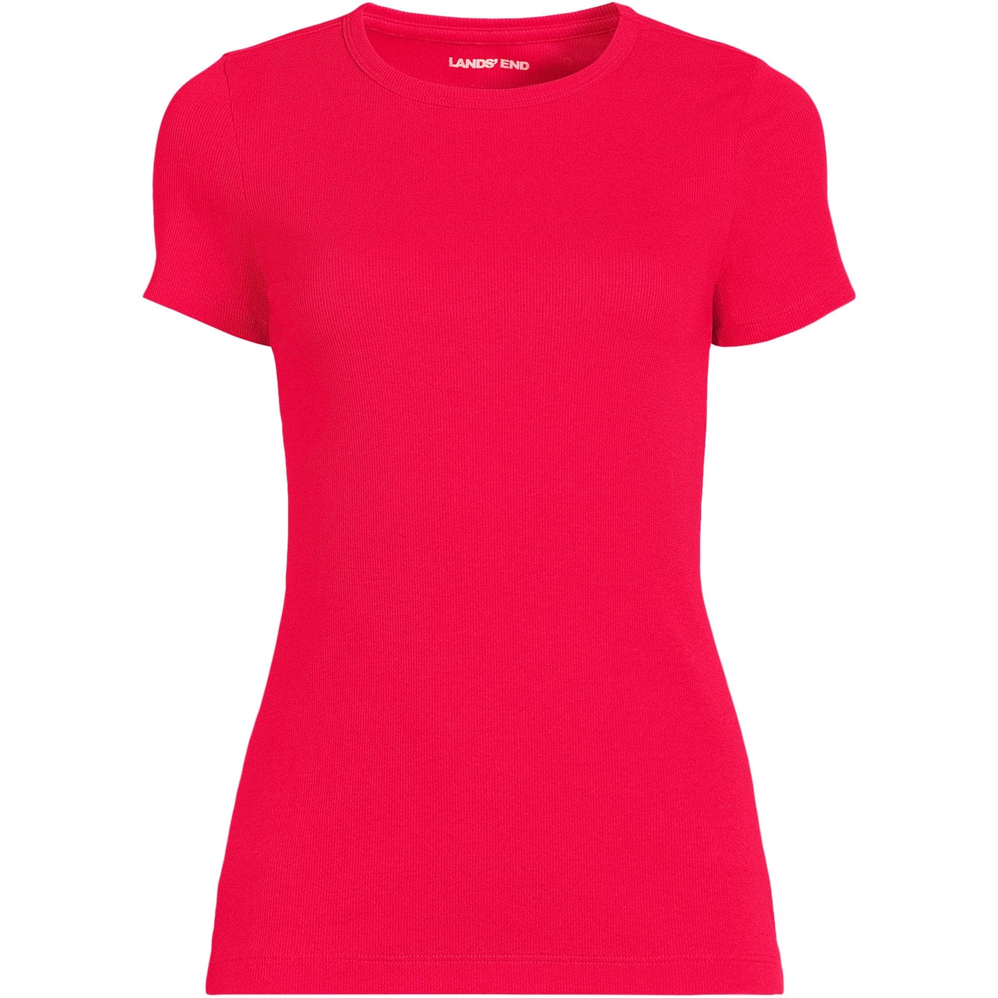 Lands' End Womens Short Sleeve Micro Rib Crew Berry Rouge Tall Small