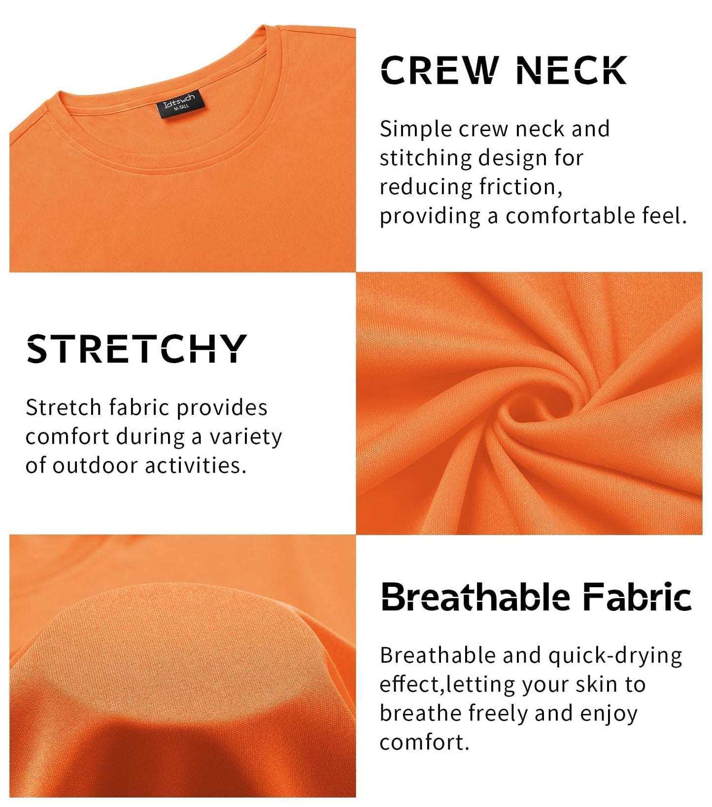Idtswch Men's Tall T-Shirt Rash Guard UPF 50+ T-Shirt Quick Dry Swim Water Top Tee Short Sleeve Athletic Shirts 23orange-L