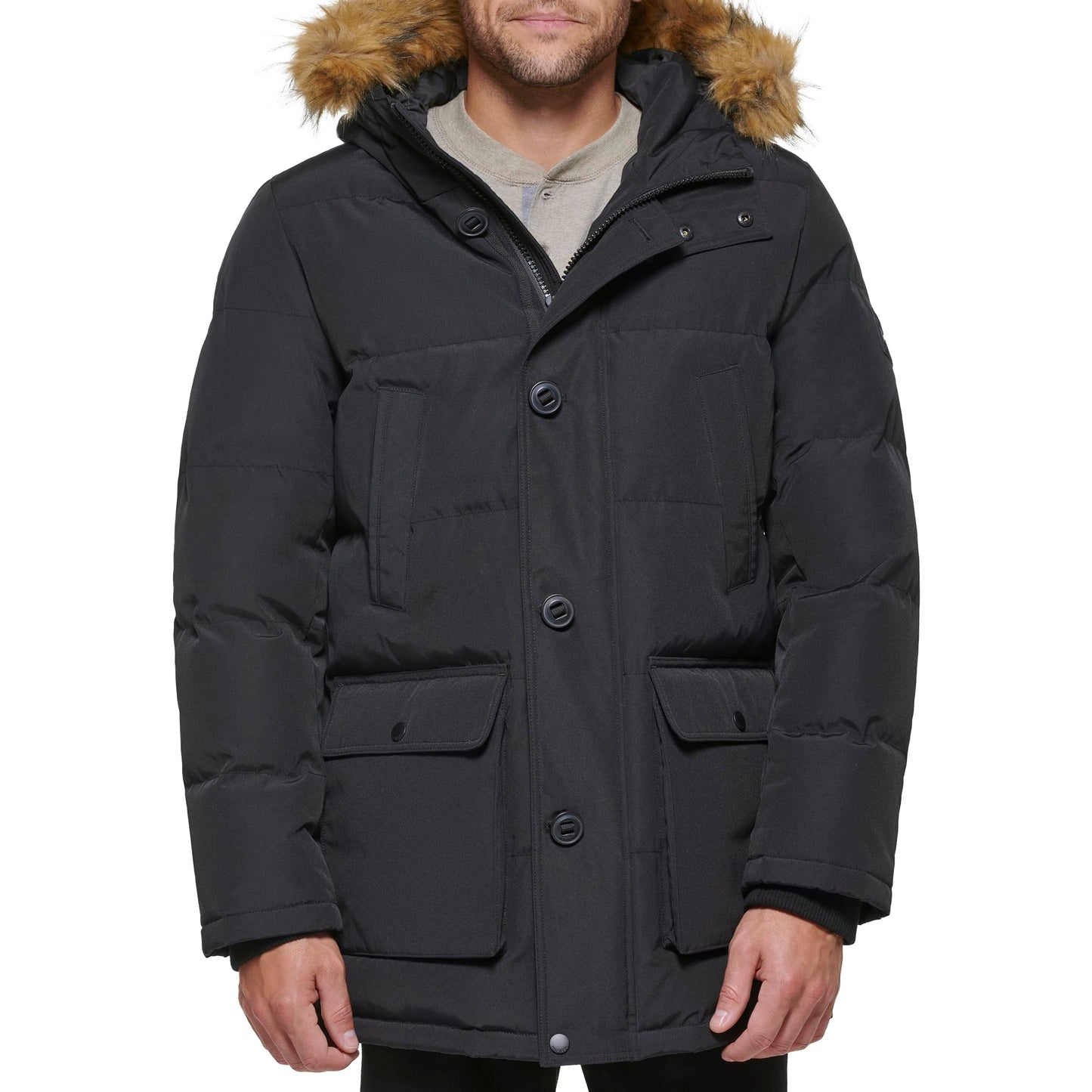 Tommy Hilfiger Men's Arctic Cloth Full Length Quilted Snorkel Jacket (Standard and Big & Tall), Black, X-Large Tall