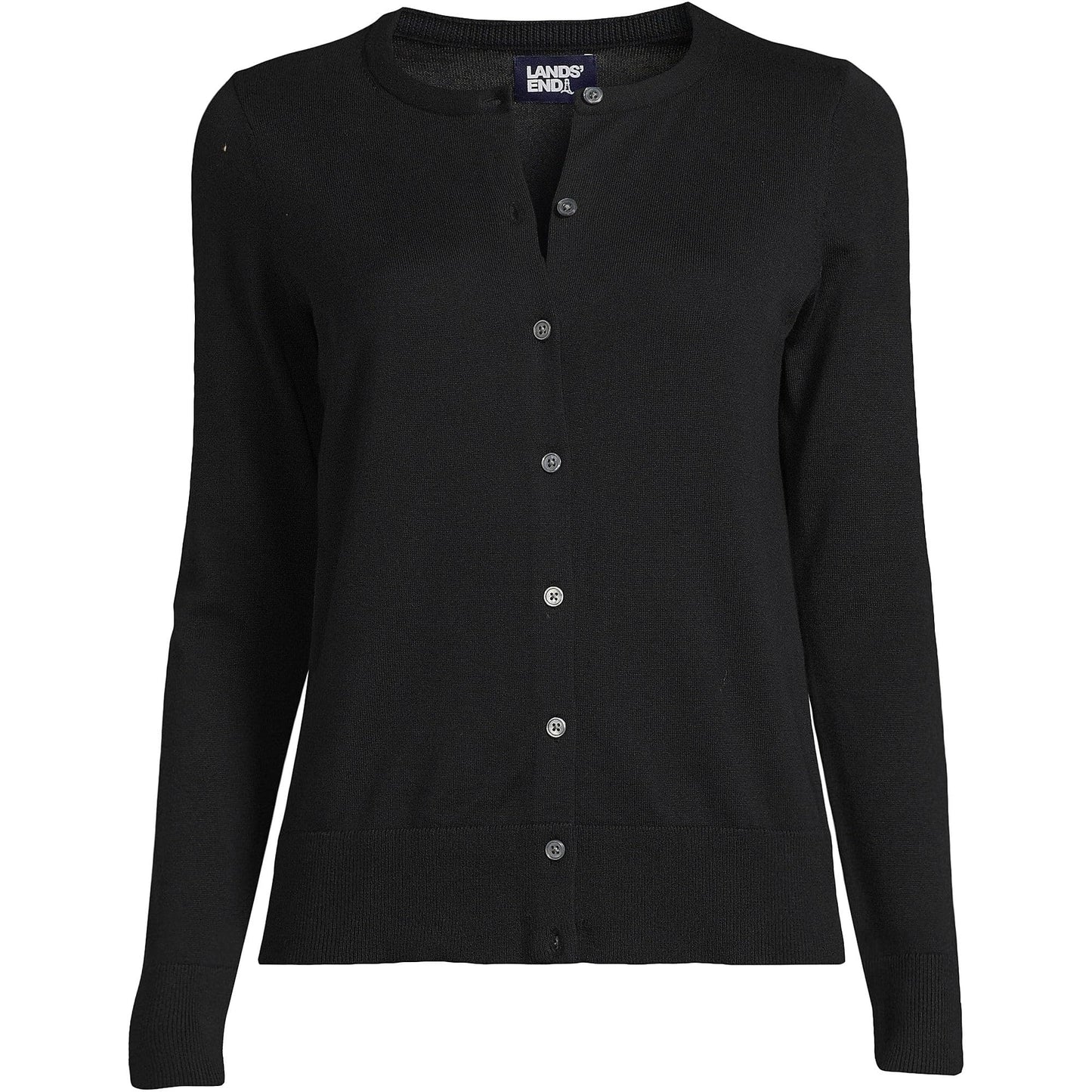 Lands' End Womens FG Cotton Cardigan Sweater Black Tall Small