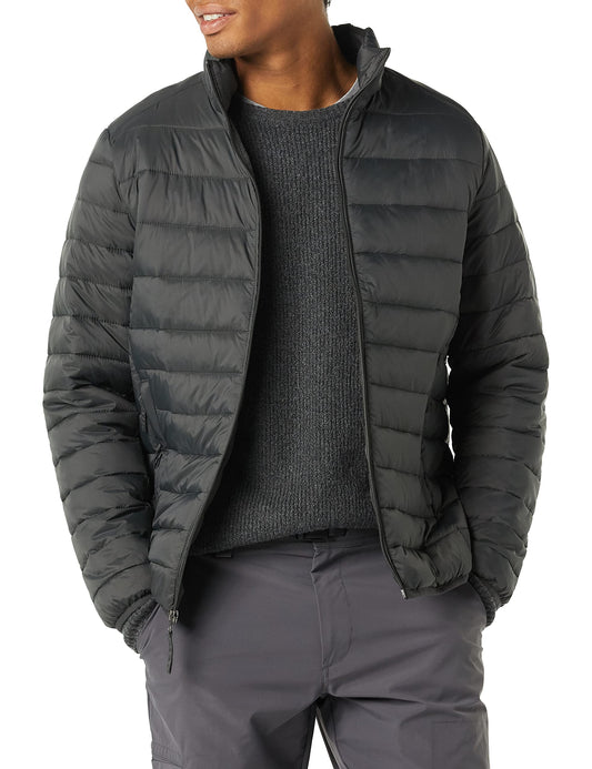 Amazon Essentials Men's Packable Lightweight Water-Resistant Puffer Jacket (Available in Big & Tall), Dark Grey, 5X-Large Big Tall