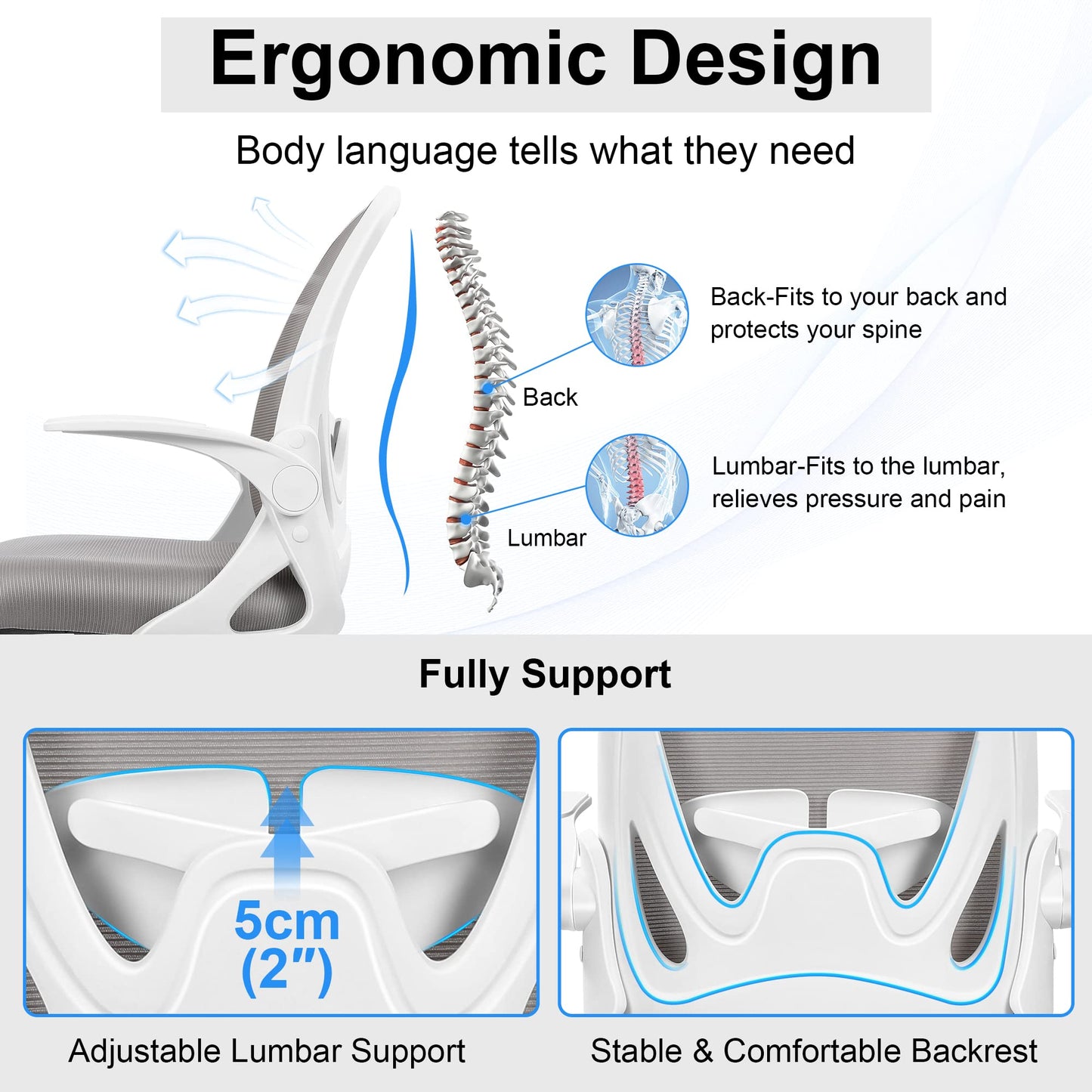 Primy Ergonomic Drafting Chair with Flip-up Armrests Tall Office Chair for Standing Desk Comfortable Desk Chair with Adjustable Footrest Ring and Lumbar Support in Gray Perfect for Home and Office Use