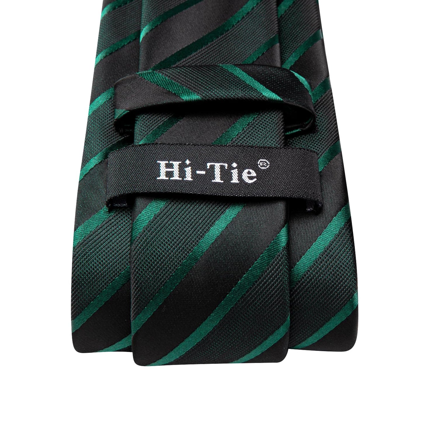 Hi-Tie Black Tie Emerald Green Tie Silk Extra Long 70'' Men's Ties Set Striped Dress Necktie and Pocket Square Cufflinks