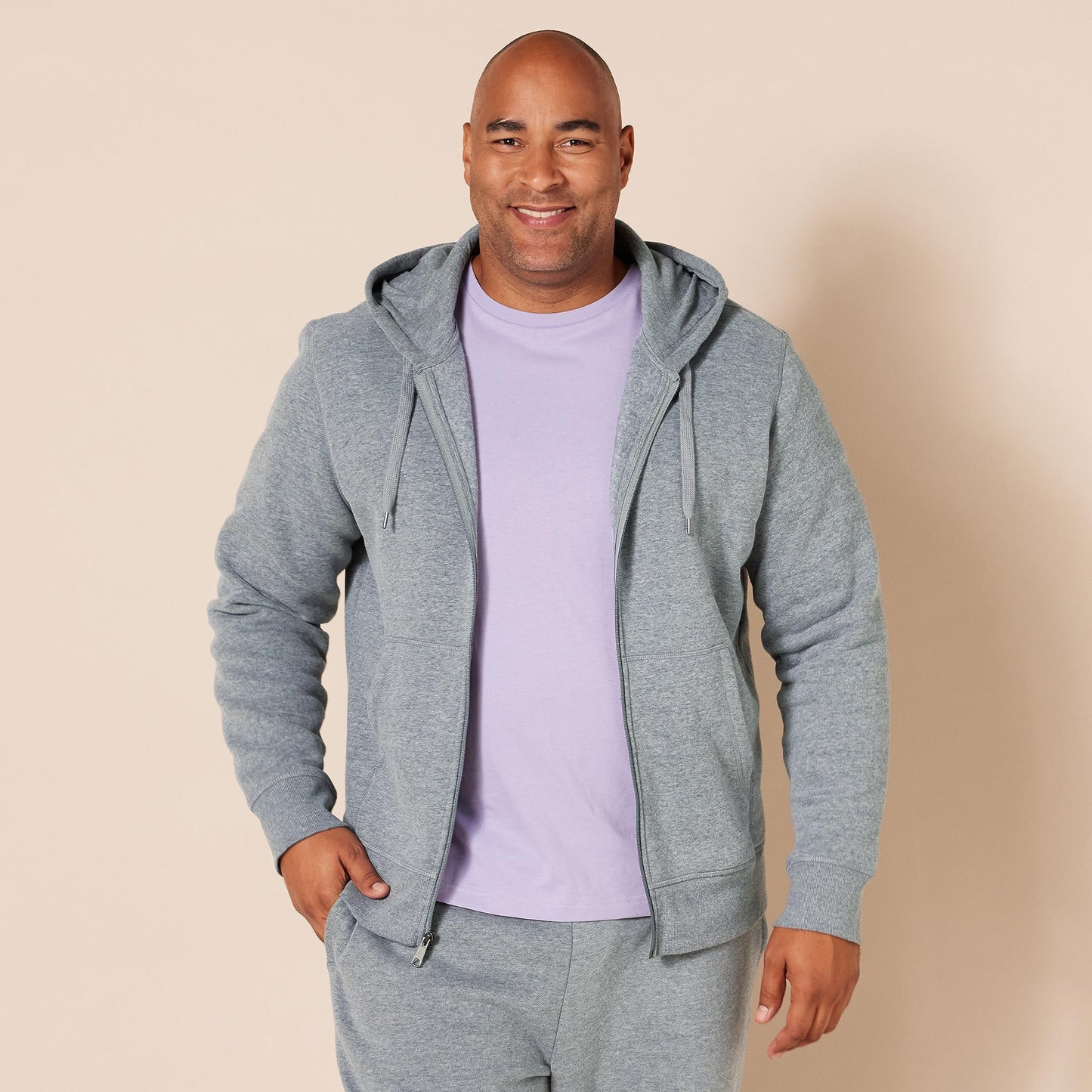 Amazon Essentials Men's Full-Zip Fleece Hoodie (Available in Big & Tall), Light Grey Heather, 4X-Large Big Tall