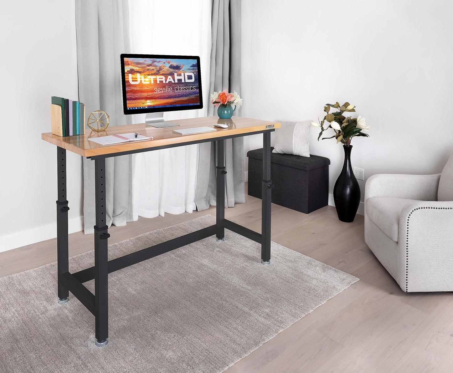 Seville Classics UltraHD Heavy Duty Workbench Table w/Solid Wood Top, 1000 lbs. Weight Capacity Workstation for Garage, Warehouse, Workshop, Granite, 60" W x 24" D x 28.5" to 42" H Desktop