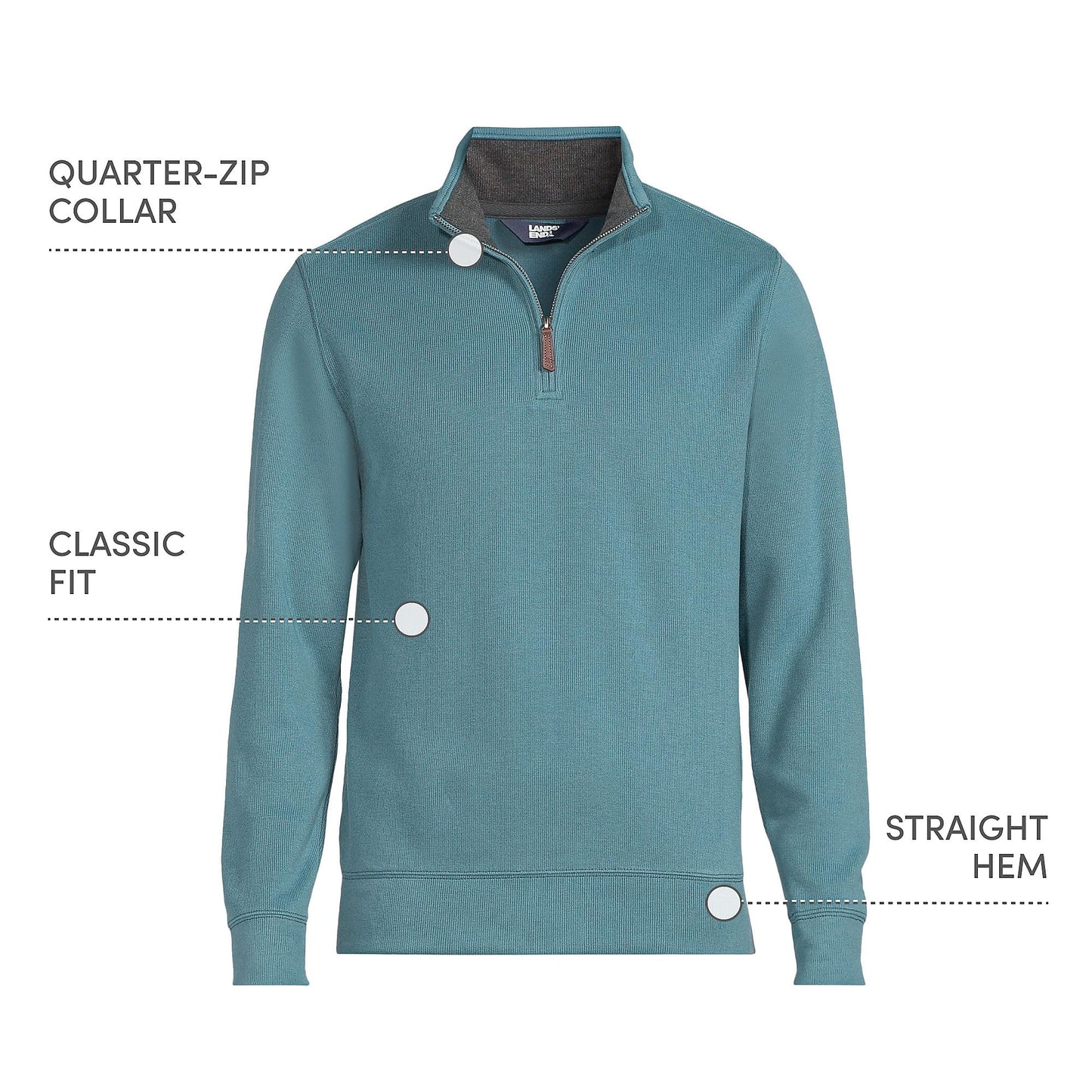 Lands' End Mens Bedford Rib Quarter Zip Sweater Rain Storm Blue Tall XX-Large
