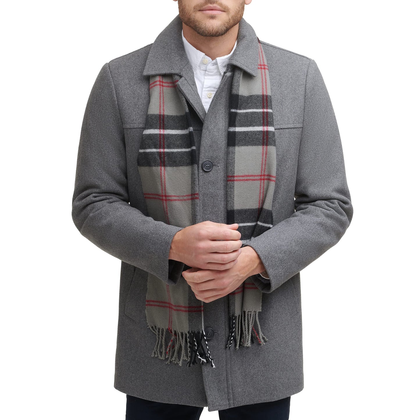 Dockers Men's Weston Wool Blend Coat with Scarf (Regular and Big & Tall), Light Grey, X-Large