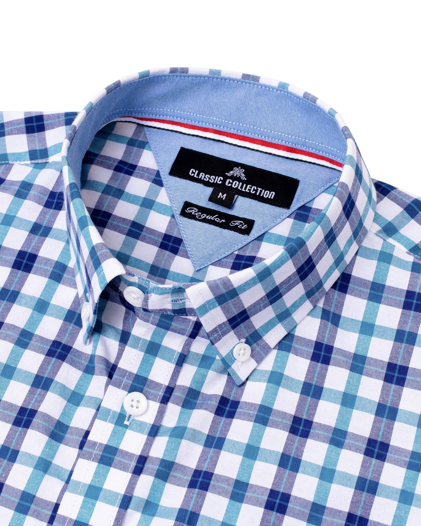 Alimens & Gentle Men's Long Sleeve Button Down Shirts Cotton Plaid Dress Shirts Regular Fit Casual Poplin Shirts Blue Navy