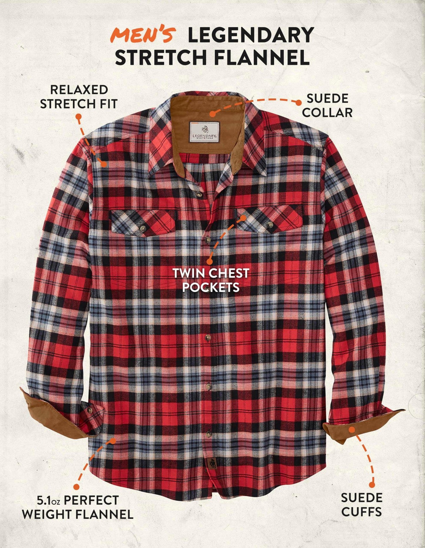 Legendary Whitetails Men's Big Flannel Shirt Long Sleeve Button Down Relaxed Fit, Jazzy Barn Side Plaid, Large Tall