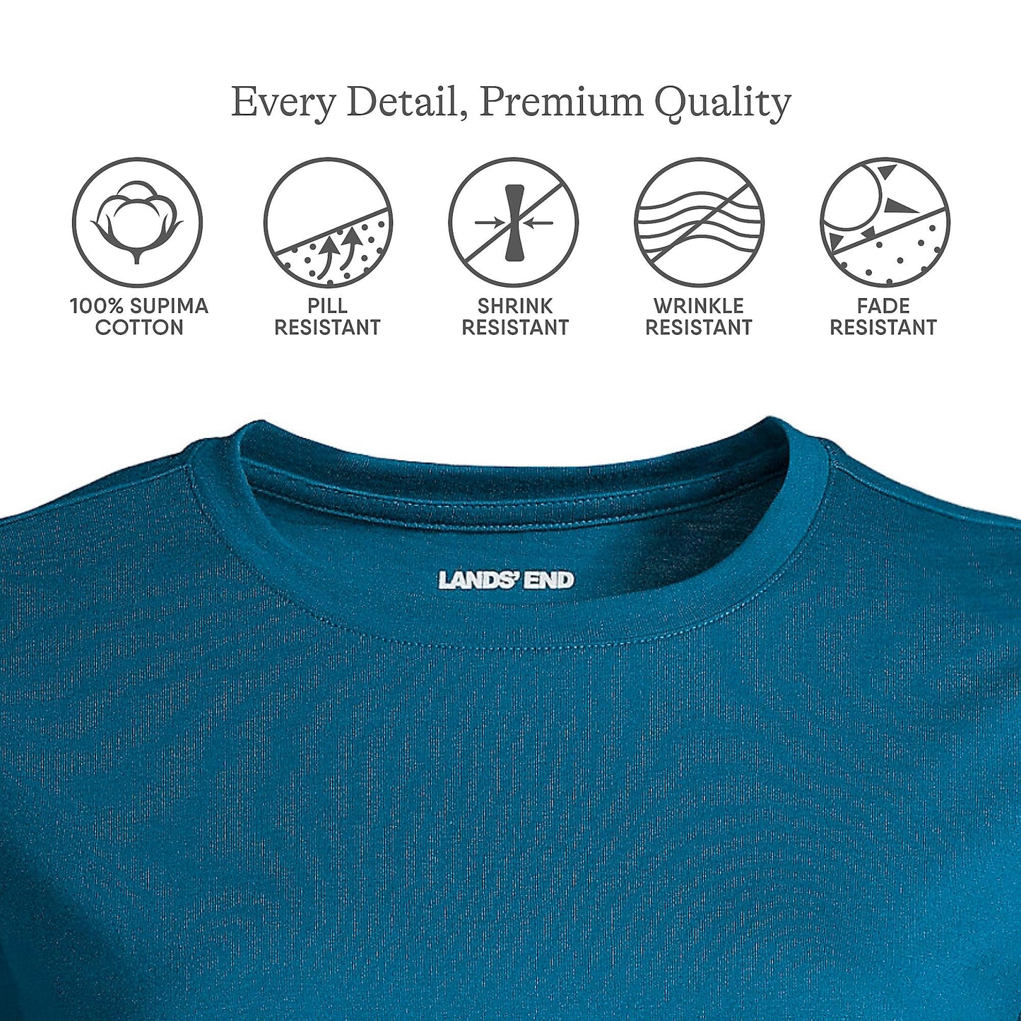 Lands' End Womens Long Sleeve Relaxed Supima Cotton Crew Neck T Shirt Baltic Teal Tall Small