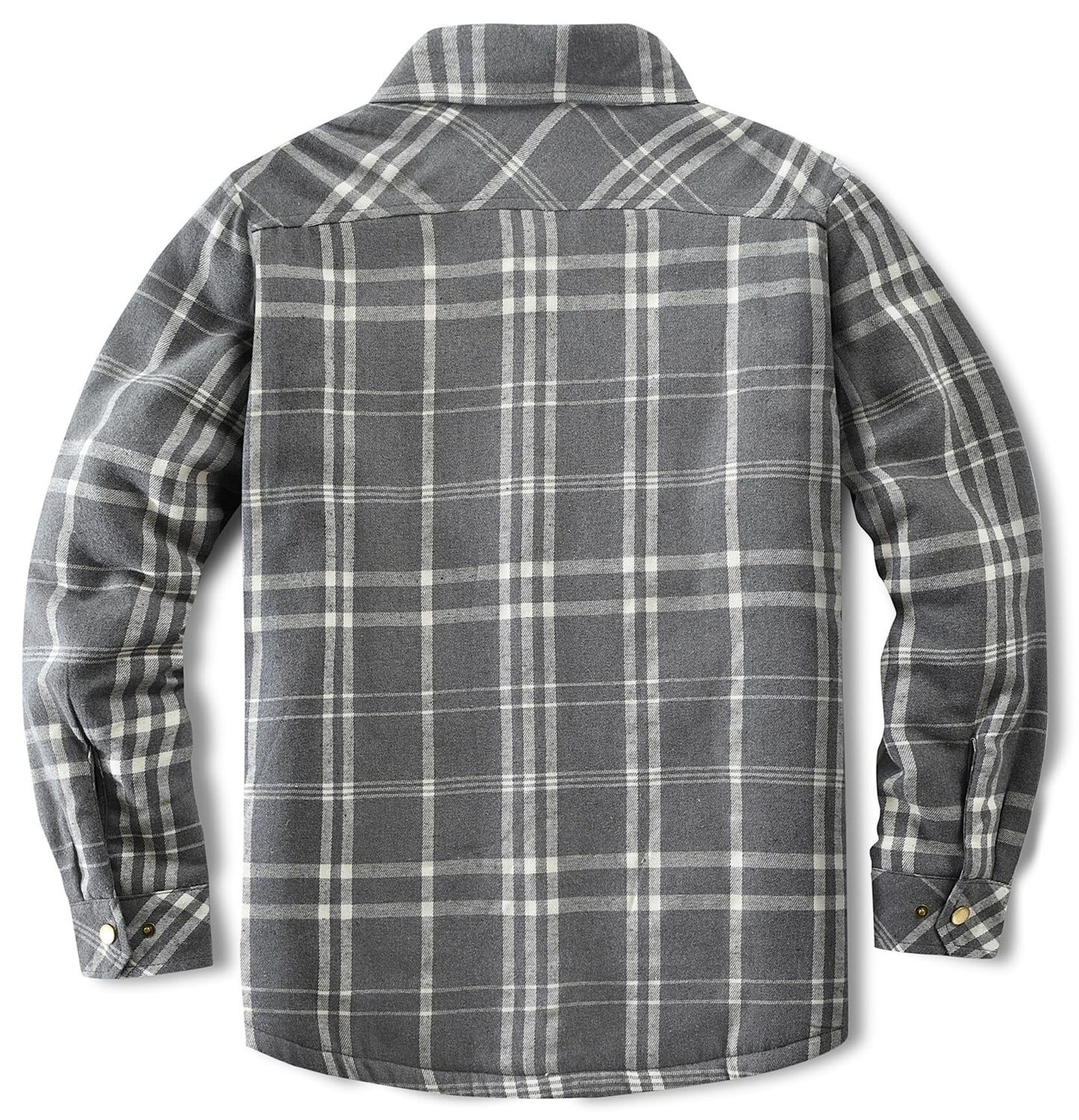 Puwasa Men's Sherpa Lined Cotton Flannel Shirt Jacket Plaid Button Up Jacket Coat for Men with Pocket Grey Large Tall