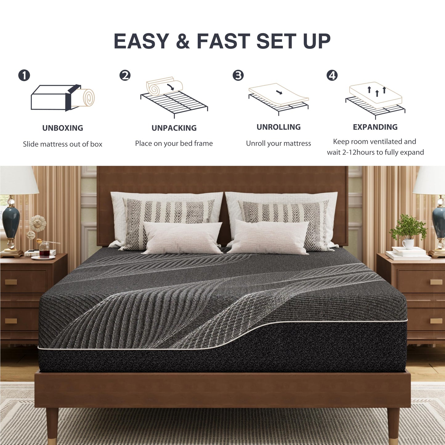 California King Mattress 14 Inch Charcoal Memory Foam in a Box, Medium Firm (84" Long)