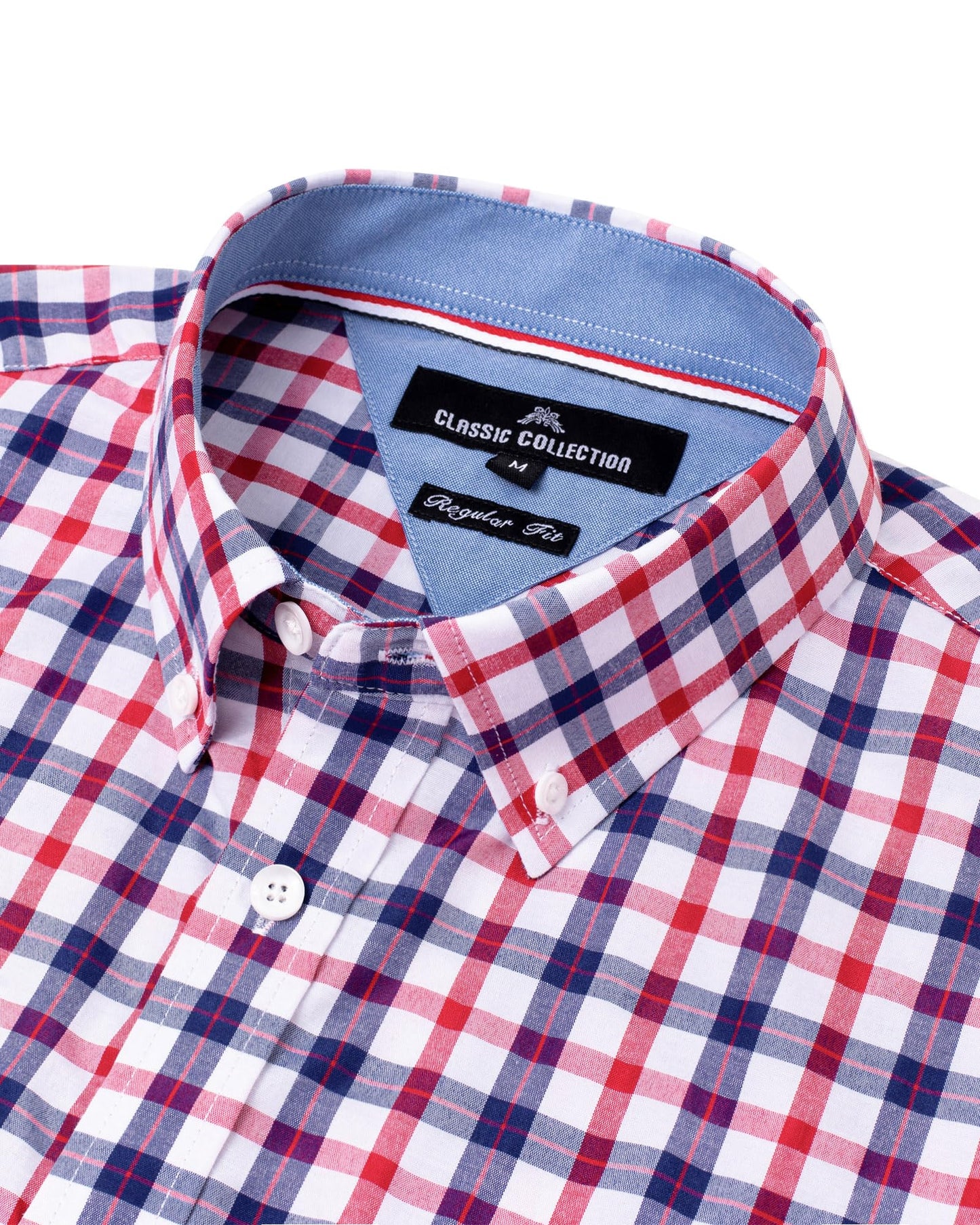 Alimens & Gentle Men's Long Sleeve Button Down Shirts Cotton Plaid Dress Shirts Regular Fit Casual Poplin Shirts Red