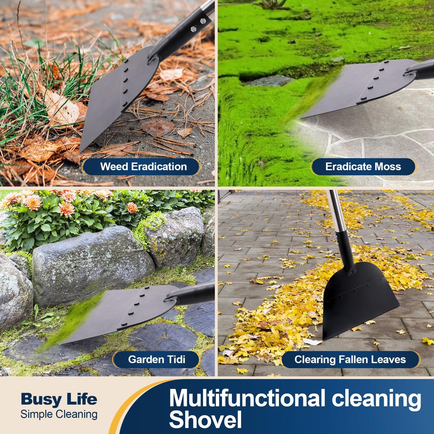 Yocada Snow Shovel ice Scraper Tool 66.3 inch Tall Long Handle Heavy Duty Snow Ice Remover Scraper Weed Removal Tool for Driveway Walkway Road Outdoor Garden Lawn