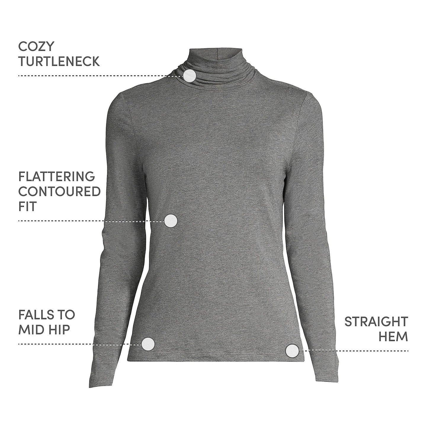 Lands' End Womens Long Sleeve Shaped LWCM Turtleneck Charcoal Heather Tall Small