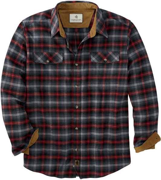 Legendary Whitetails Men's Flannel Shirt Long Sleeve Button Down Relaxed Fit, Banner Crimson Plaid, Large Big Tall