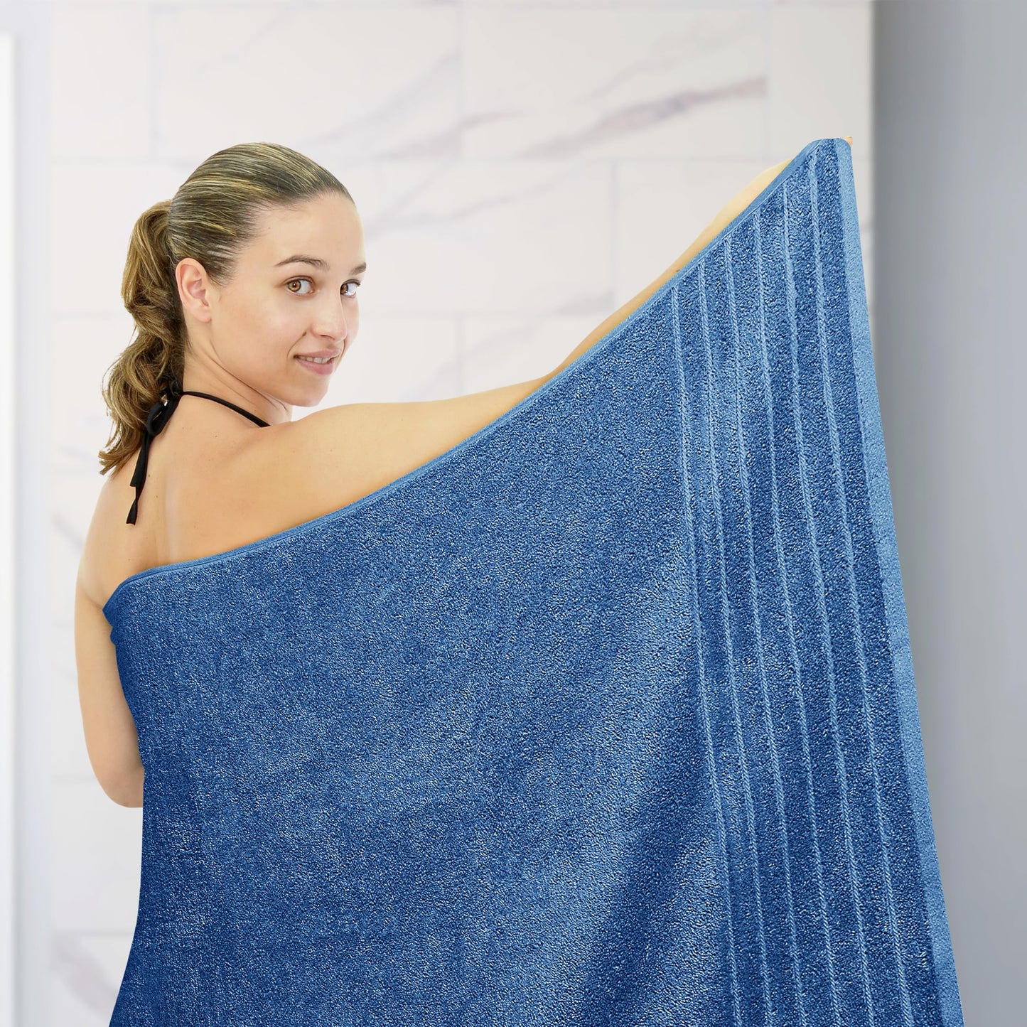 Tens Towels Pack of 1 Jumbo Bath Sheet 40 x 80 Inches, Extra Large & Light Weight, Quicker to Dry, 100% Cotton, Super Soft & Absorbent, Perfect to Wrap Yourself in, Blue