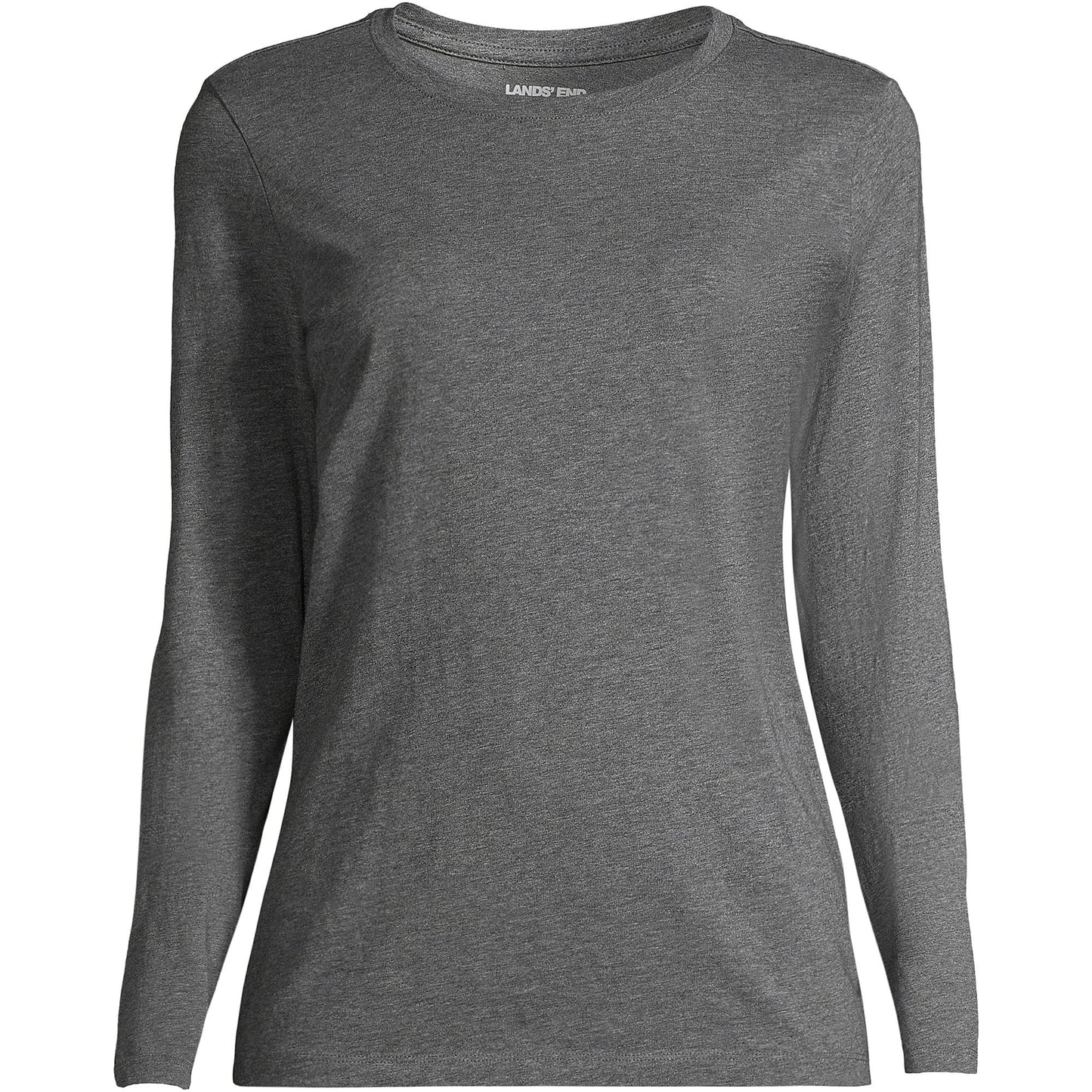 Lands' End Womens Long Sleeve Relaxed Supima Cotton Crew Neck T Shirt Charcoal Heather Tall Small