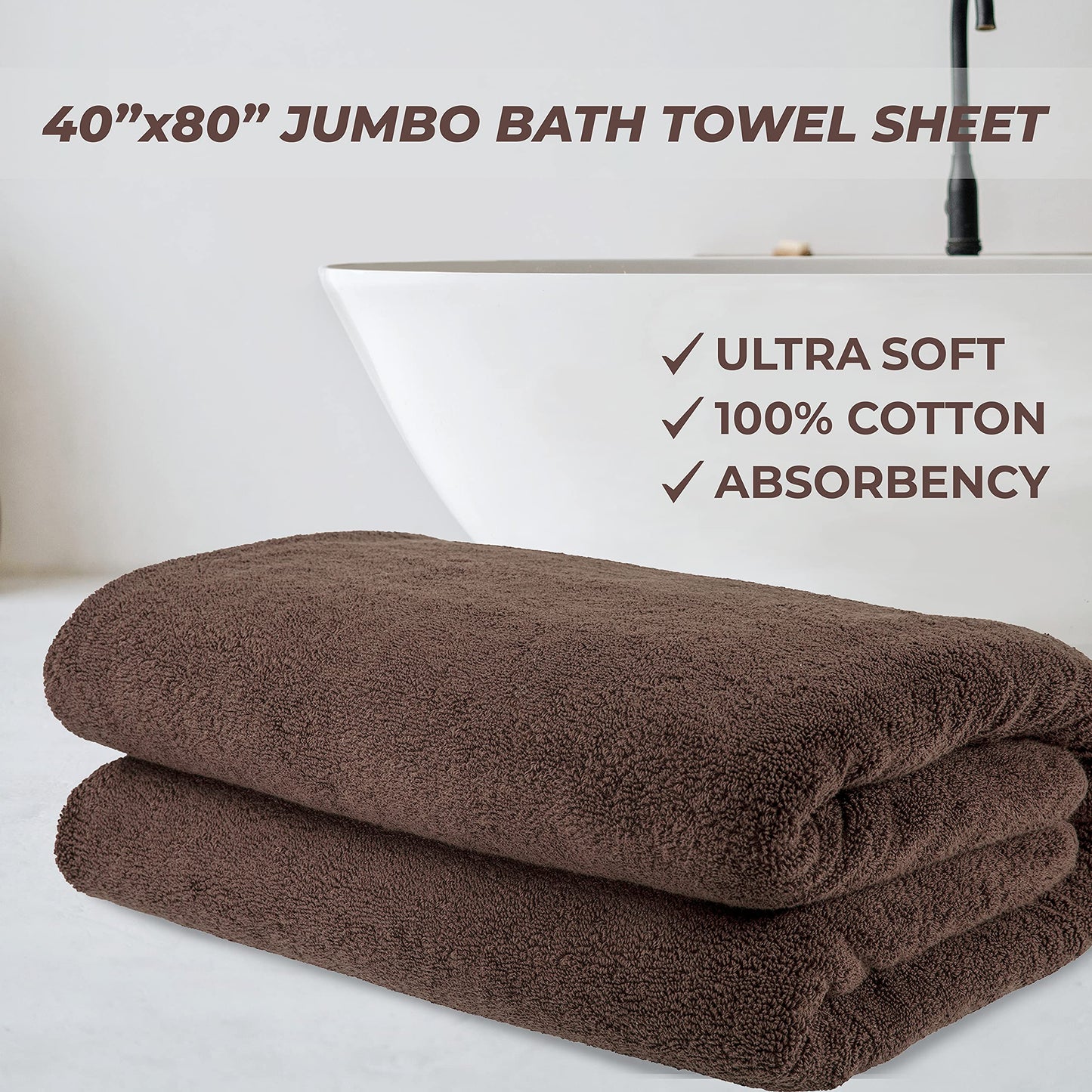 Cotton Paradise 100% Cotton 40x80 Oversized Bath Sheet, Extra Large Turkish Bath Towels for Bathroom, Brown Bathsheet