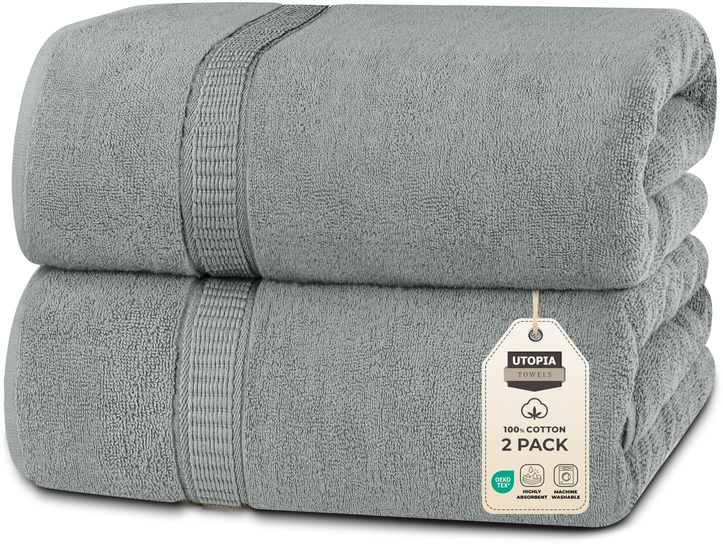 Utopia Towels Luxurious Jumbo Bath Sheet 2 Piece, 600 GSM, 35 by 70 Inches, 100% Ring Spun Cotton, Highly Absorbent and Quick Dry Extra Large Bath Towel, Super Soft Towel, Cool Grey