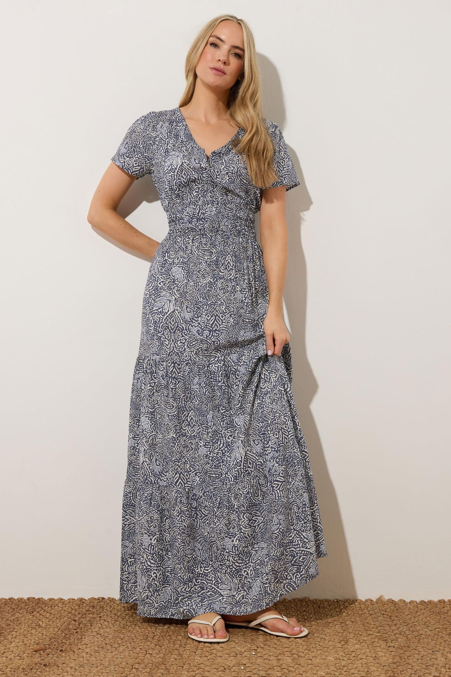 Long Tall Sally LTS Tall Abstract Tiered Maxi Dress Navy 16