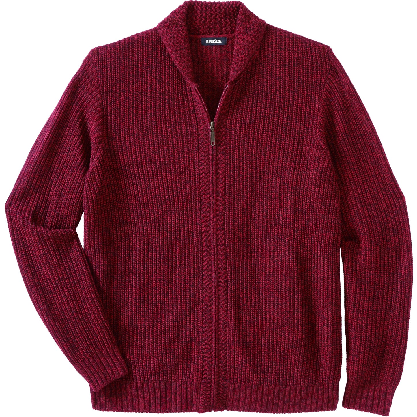 KingSize Men's Big & Tall Shaker Knit Zip-Front Cardigan - 2XL, Rich Burgundy Marl