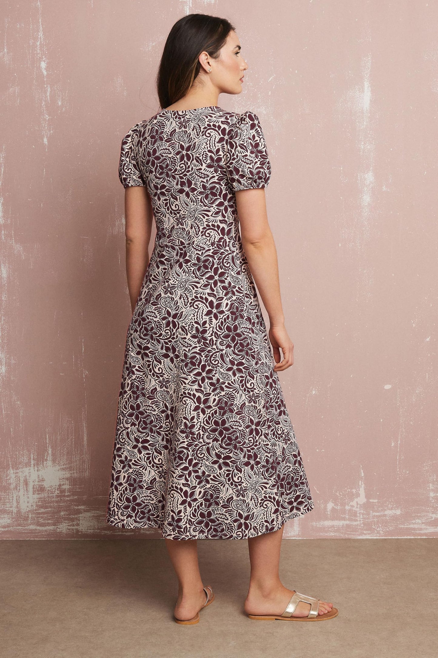 Long Tall Sally LTS Tall Floral Puff Sleeve Midi Dress Purple 6
