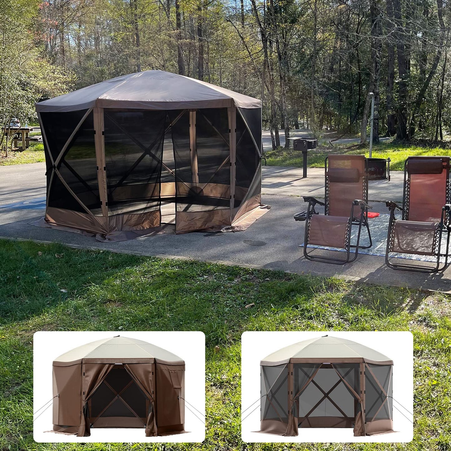 SmarketBuy 10 x 10 FT Gazebo Tent, Pop Up Design Camping Gazebo Tent, 6-Sided Pop-up Canopy Shelter Tents Portable 8 Person Gazebos Screen Tents for Camping and Backyard Activities