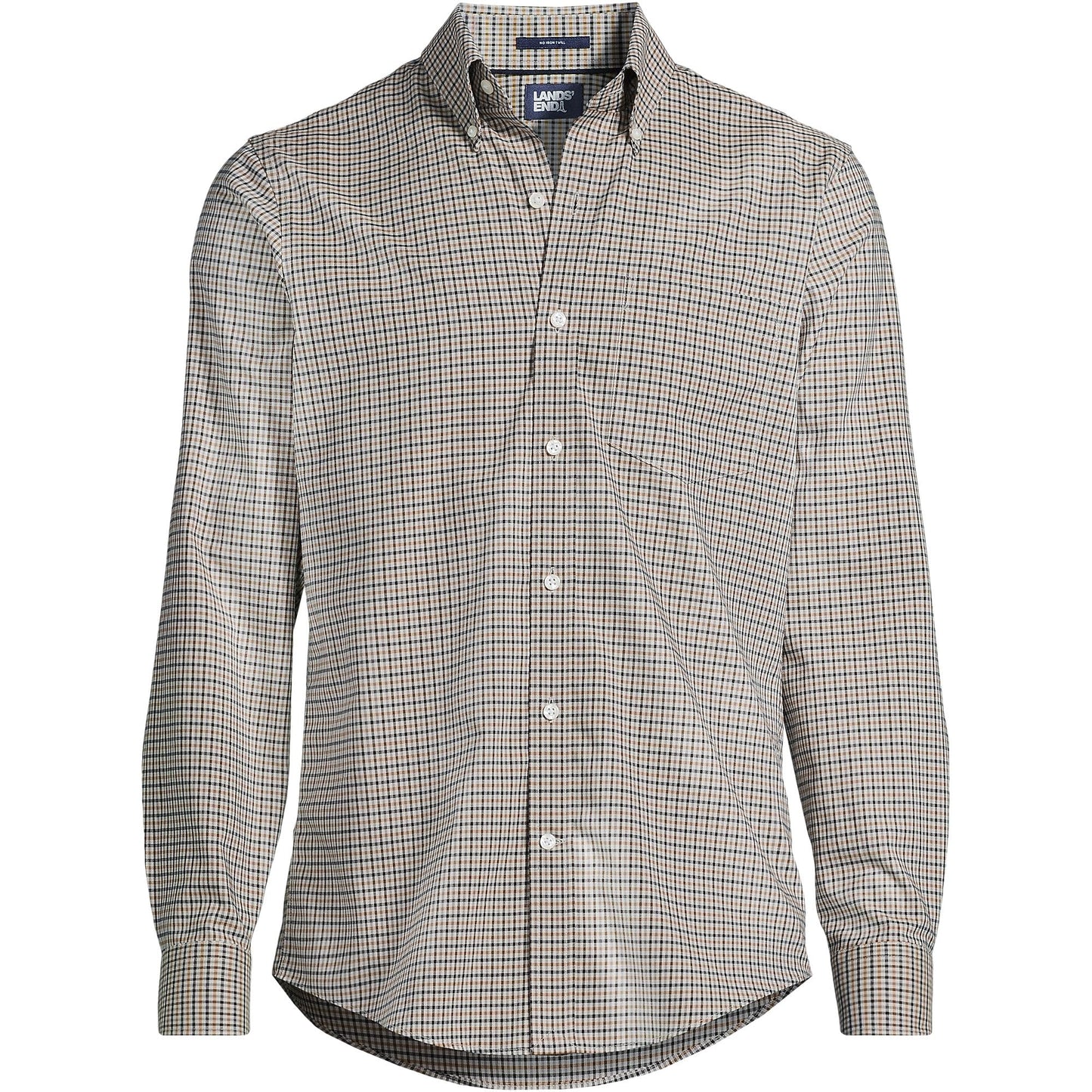 Lands' End Mens Traditional Fit No Iron Twill Shirt Light Mushroom Check Tall XX-Large