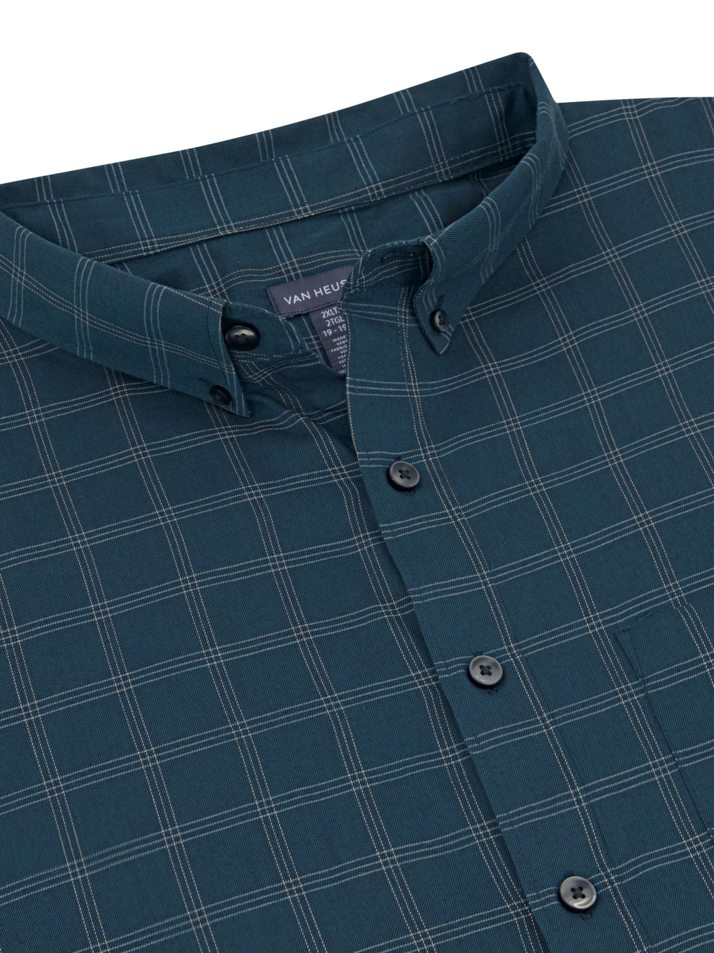 Van Heusen Men's Size Big Wrinkle Free Long Sleeve Button Down Shirt, Turquoise Seabed, 2X-Large Tall