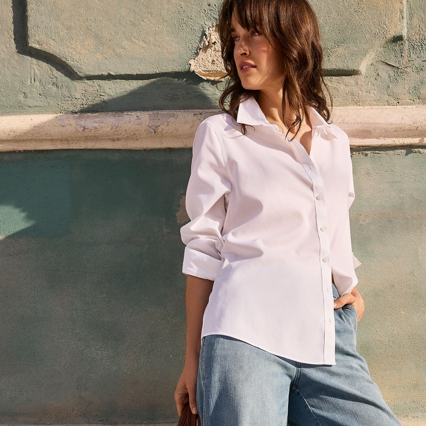 Lands' End Womens LS No Iron Button Front Shirt White Tall 12