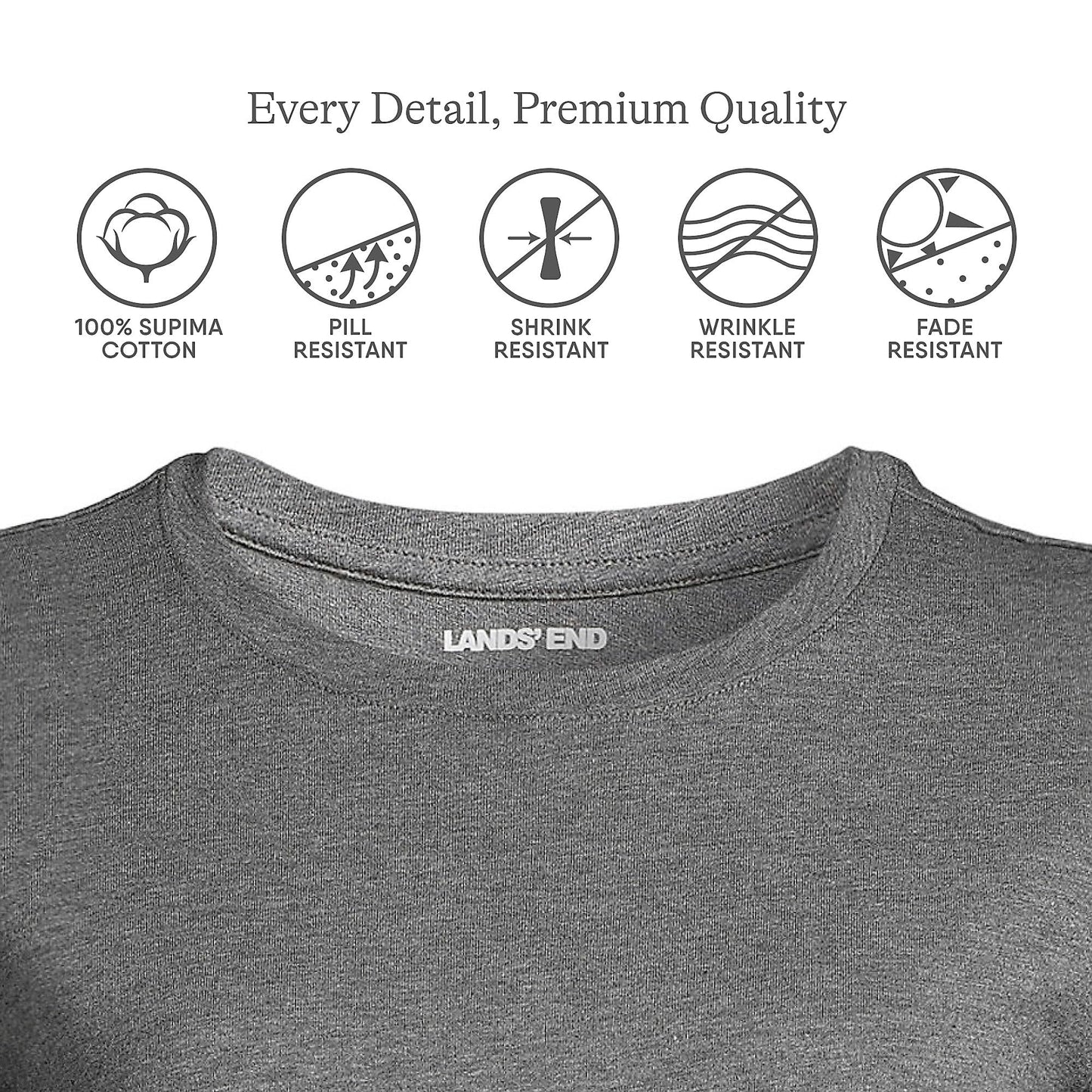 Lands' End Womens Short Sleeve Relaxed Supima Cotton Crew Neck T Shirt Charcoal Heather Tall Small