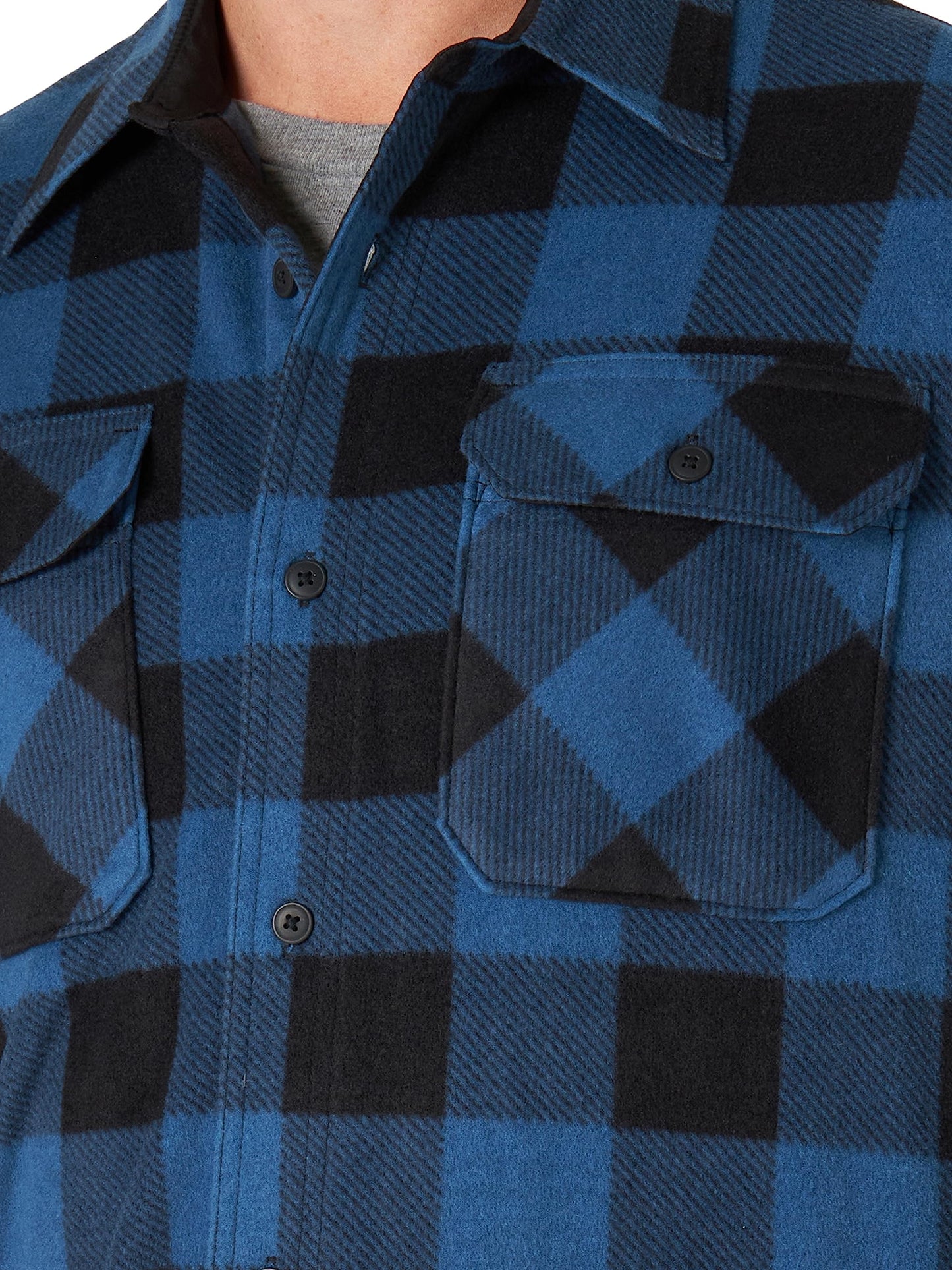 Wrangler Authentics Men's Long Sleeve Heavyweight Fleece Shirt Blue Buffalo Plaid 2X Tall