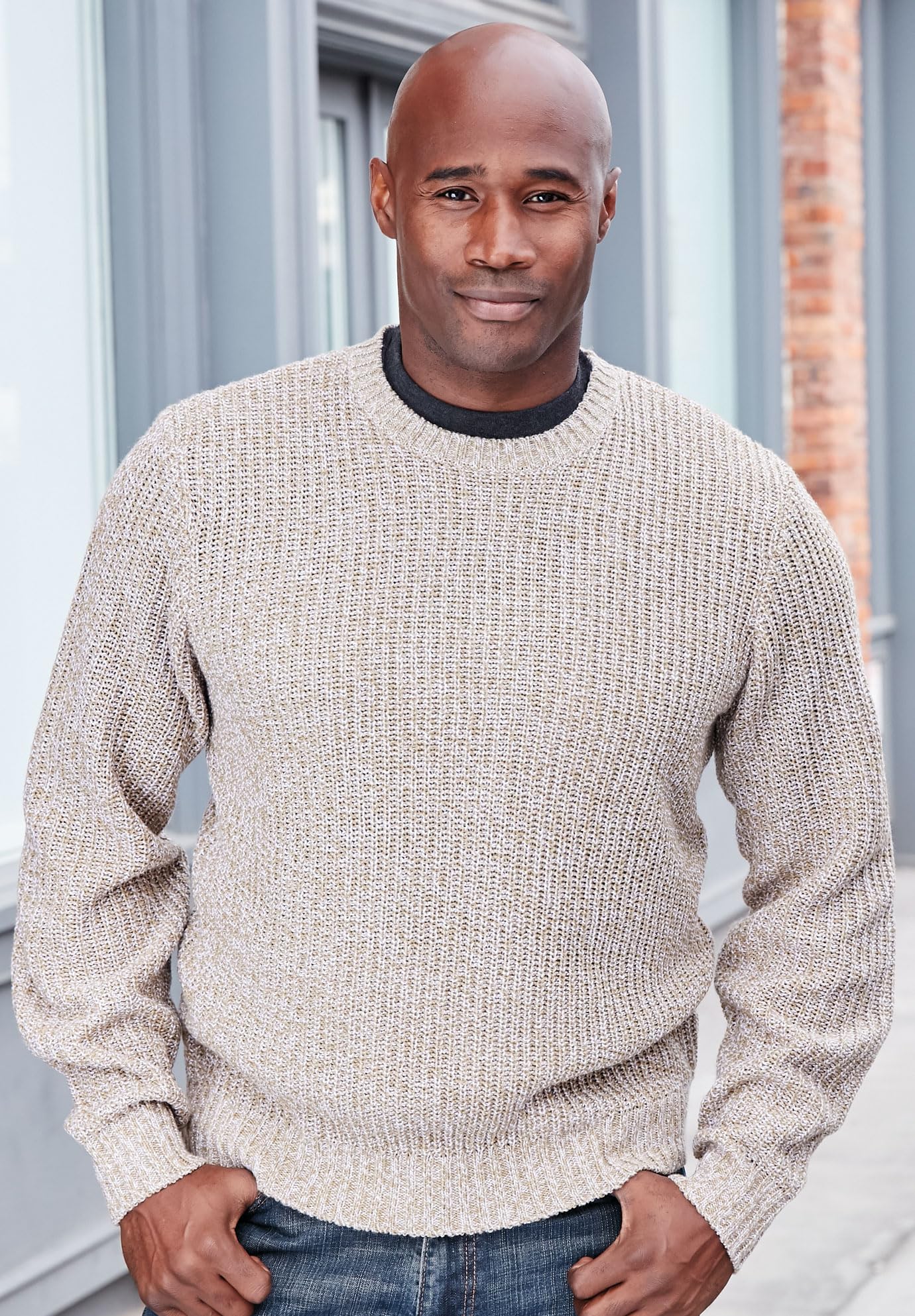 KingSize Men's Big & Tall Shaker Knit Crewneck Sweater - 5XL, Black