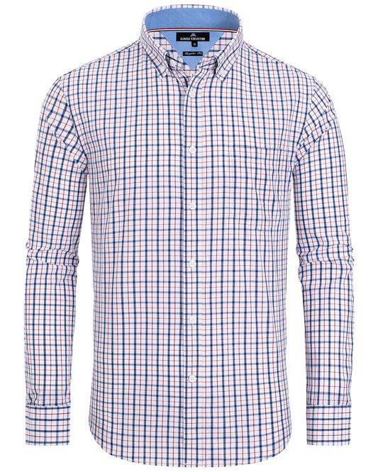 Alimens & Gentle Men's Plaid Button Down Shirts Cotton Long Sleeve Dress Shirts Regular Fit Gingham Shirts