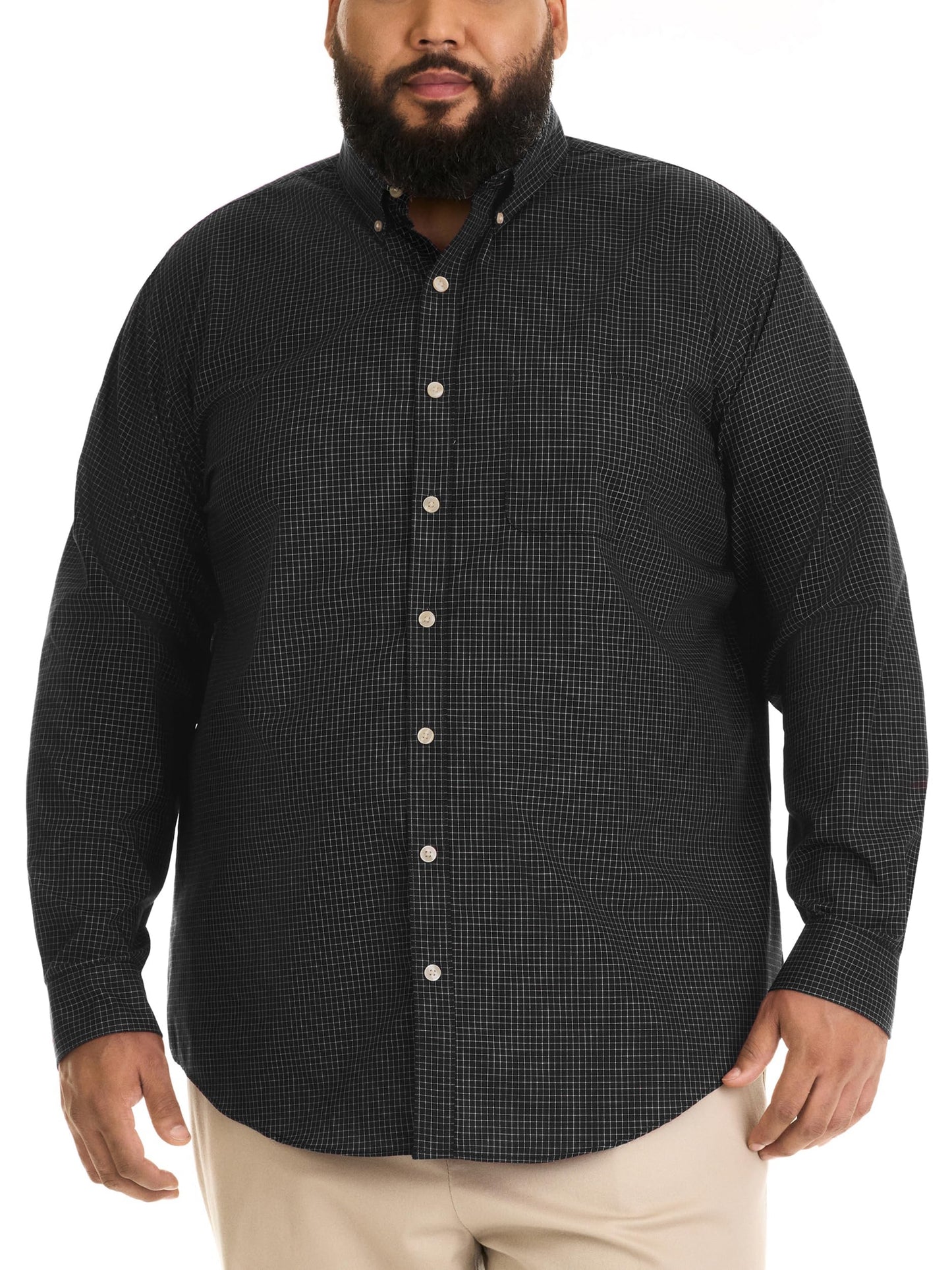 Van Heusen Men's Size Big Wrinkle Free Long Sleeve Button Down Shirt, Black, 3X-Large Tall