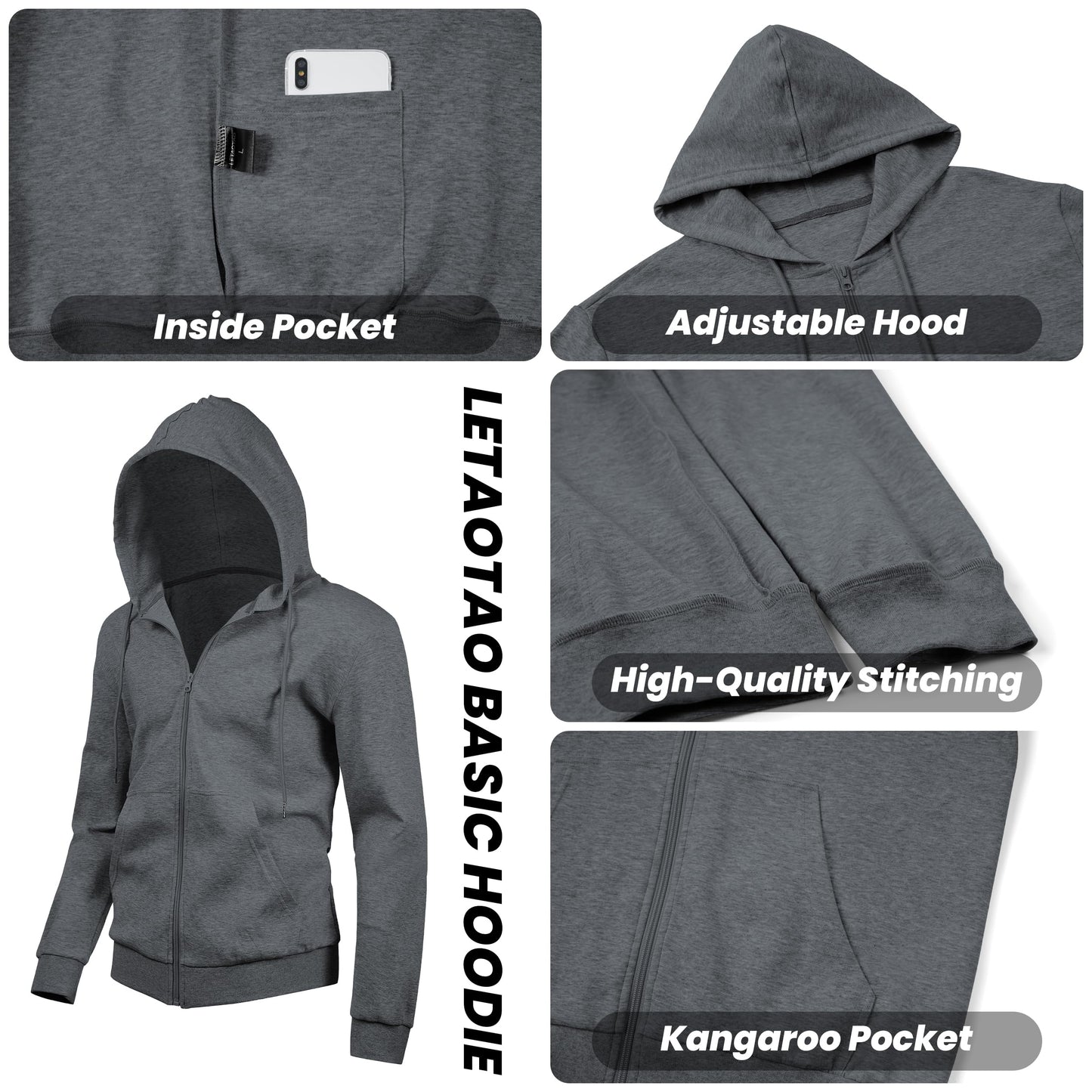 LETAOTAO Lightweight Hoodie Men Zip Up Hooded Sweatshirt Thin Slim Fit Jacket Available in Regular & Tall Sizes[GREY，Tall-2XL]