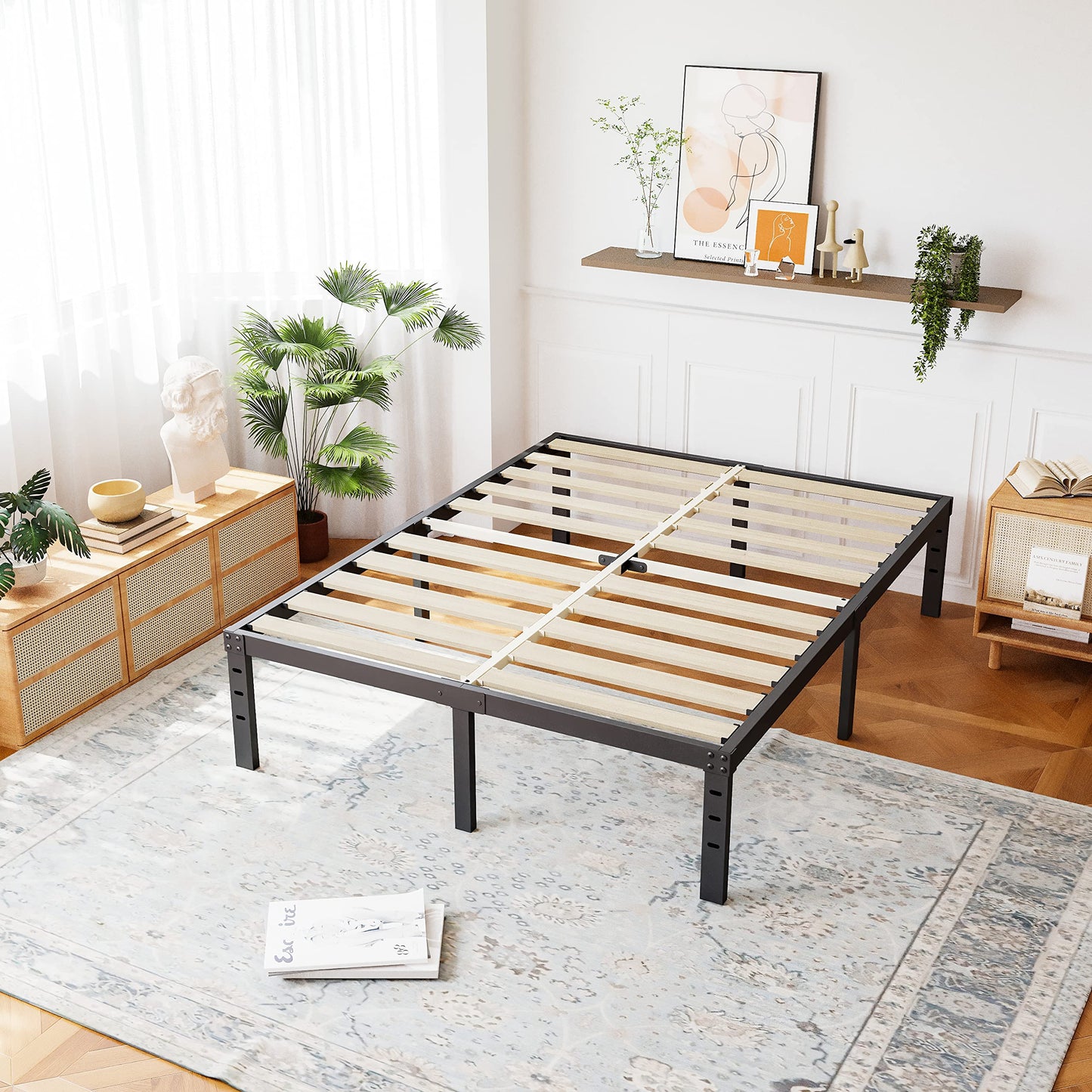 ZIYOO California King Bed Frame 18 Inches Tall 3 Inches Wide Wood Slats with 3500 Pounds Support for Foam Mattress, No Box Spring Needed,Underbed Space, Easy Assembly, Noise Free