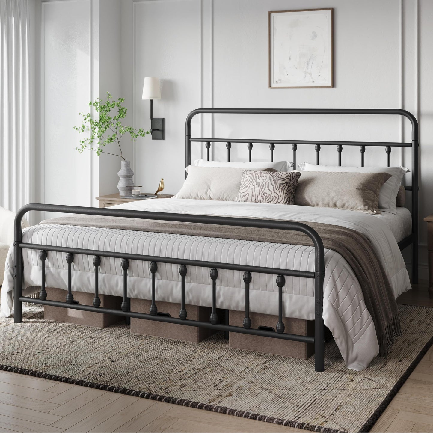 Yaheetech Classic Metal Platform Bed Frame Mattress Foundation with Victorian Style Iron-Art Headboard/Footboard/Under Bed Storage/No Box Spring Needed/California King Size Black