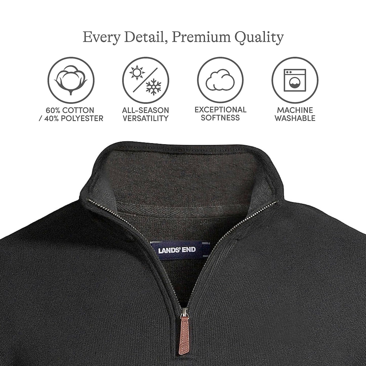 Lands' End Mens Bedford Rib Quarter Zip Sweater Black Big and Tall 4xlt
