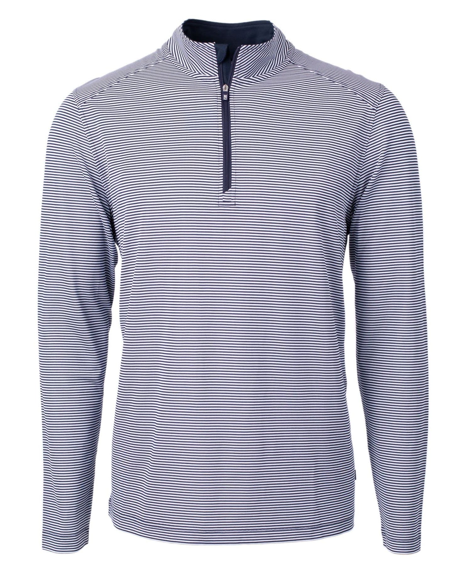 Cutter & Buck Virtue Eco Pique Micro Stripe Recycled Mens Big & Tall Quarter Zip, Navy Blue/White, LT