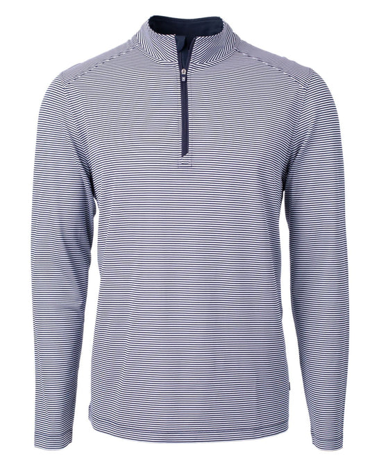 Cutter & Buck Virtue Eco Pique Micro Stripe Recycled Mens Big & Tall Quarter Zip, Navy Blue/White, LT